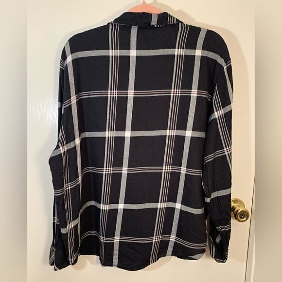 Victorias Secret black/white/pink plaid flannel long sleeve sleep top Size Large - Picture 6 of 6
